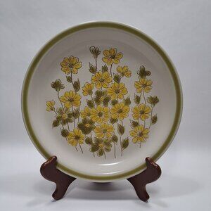 Japan Spring Bouquet Stoneware Green Band Yellow Flowers Dinner Plate